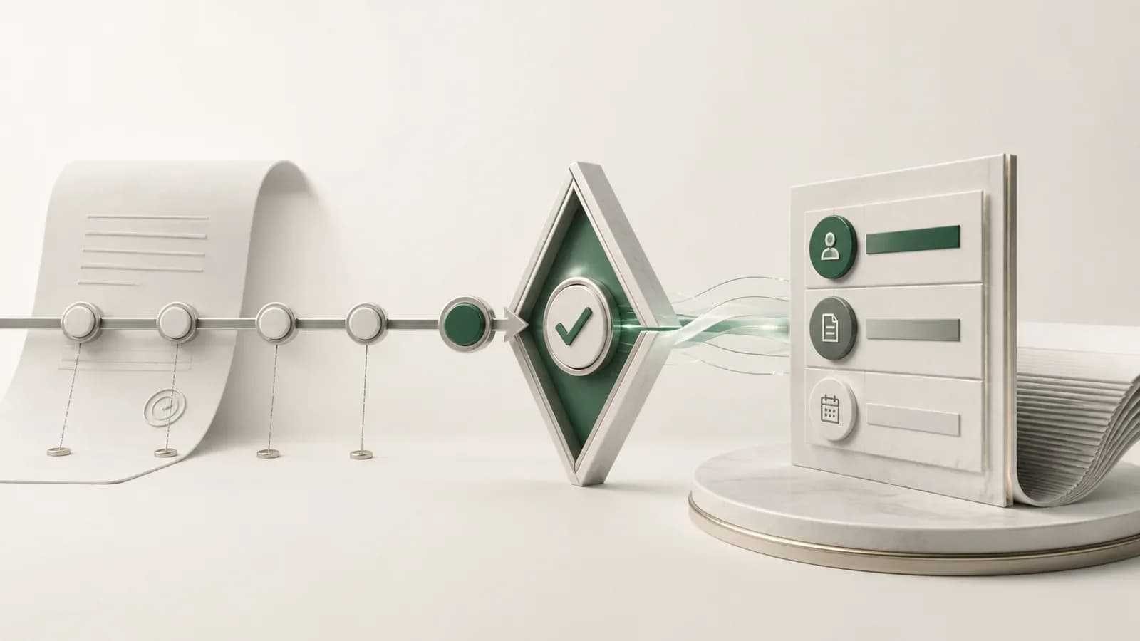 A contract renewal decision gate connected to approved terms and a new invoice schedule