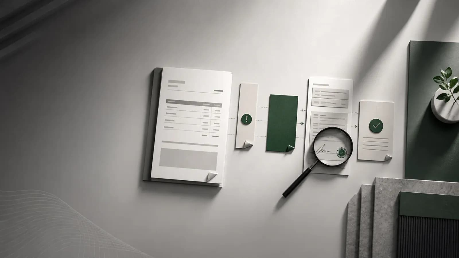An invoice exception connected to evidence, a reviewer decision and a resolved next action