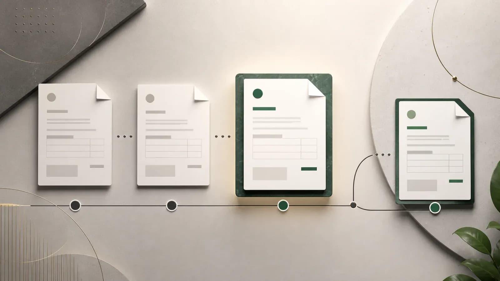 A controlled sequence of invoice drafts, one issued version and one linked correction