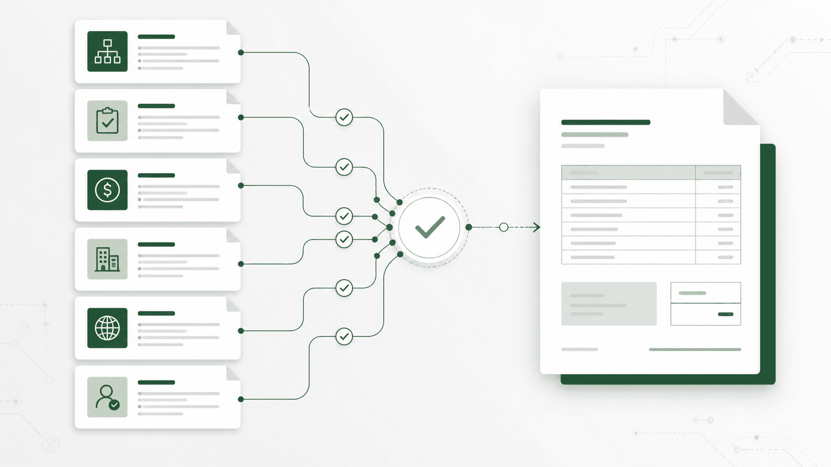 Service records passing through visible checks before becoming an invoice