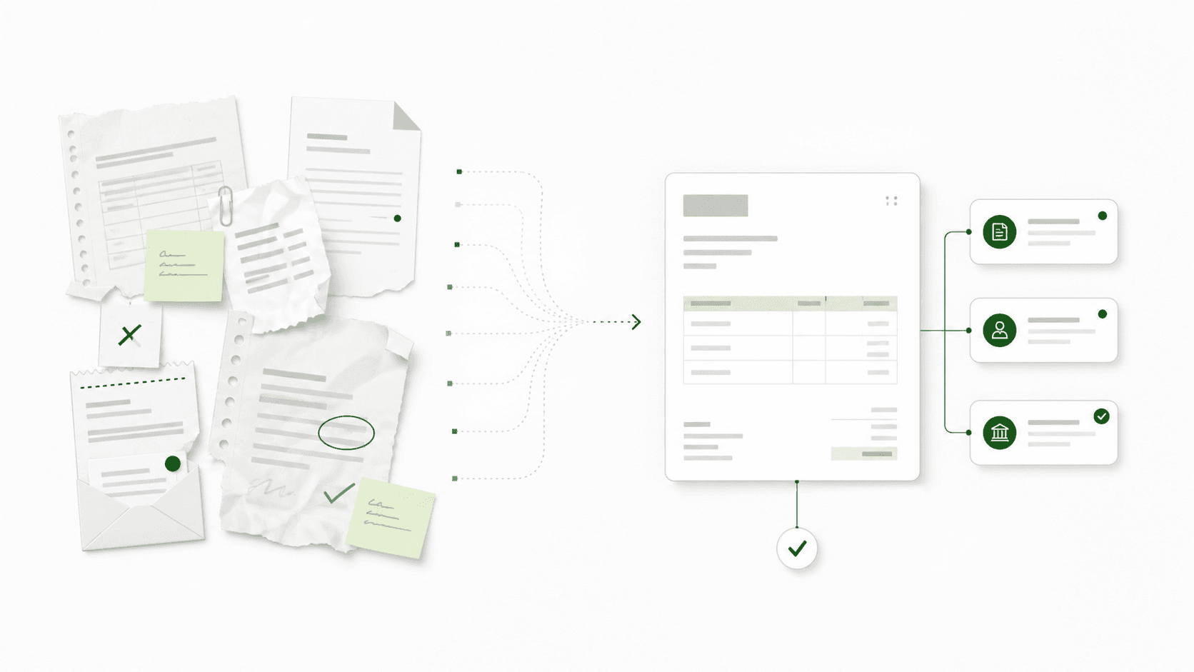 Fragmented paper records resolving into one connected digital invoice