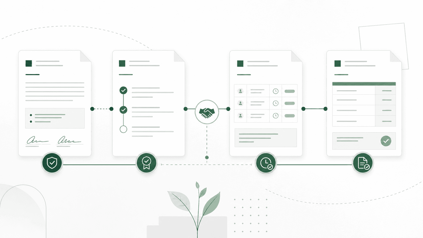 Contract, milestone, approved time and invoice records connected in sequence