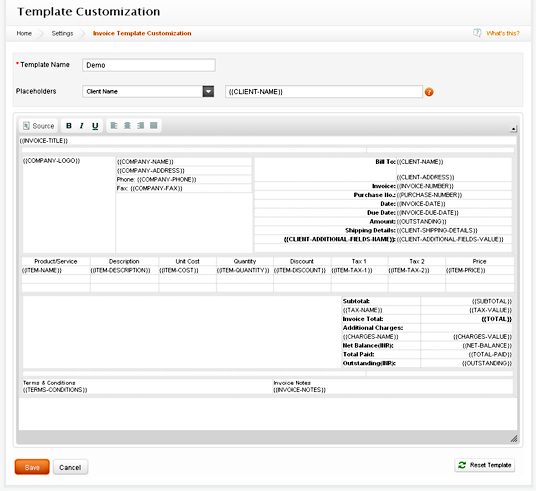 Customized Templates for invoicing in Invoicera