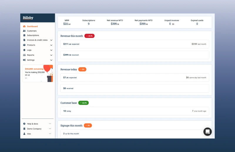 Billsby dashboard