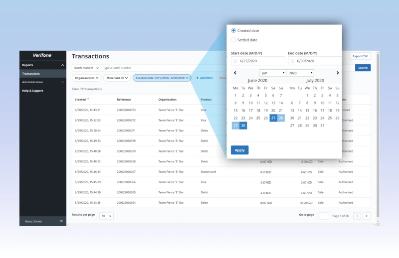 Verifone dashboard