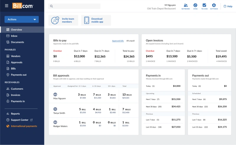 Bill.com dashboard