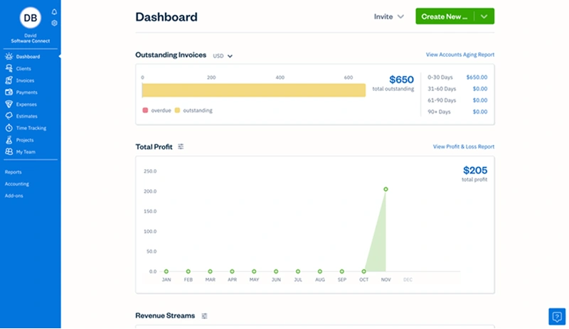 FreshBooks Dashboard