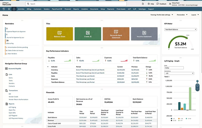 NetSuite dashboard