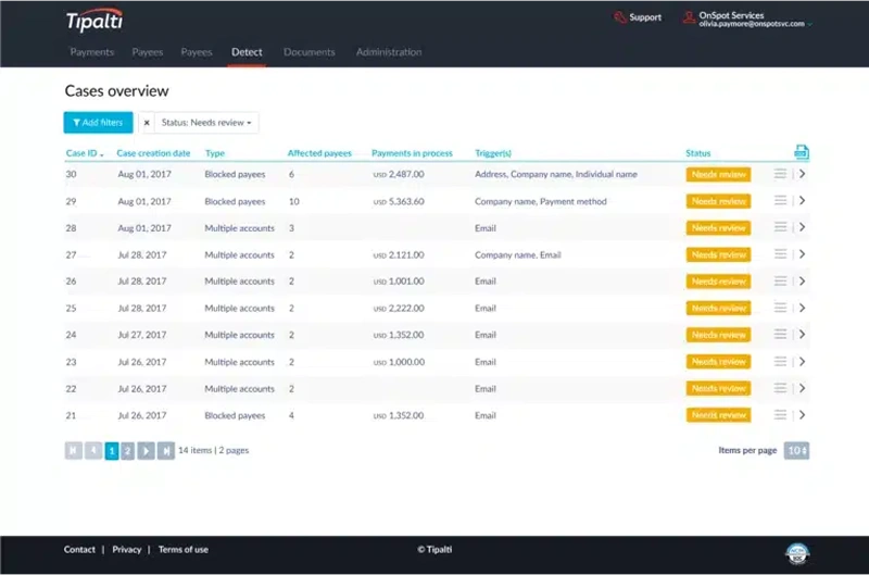 Tipalti dashboard