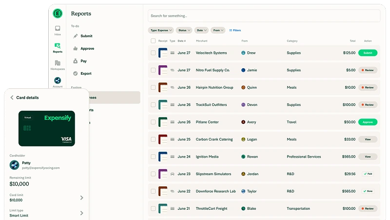 Expensify dashboard