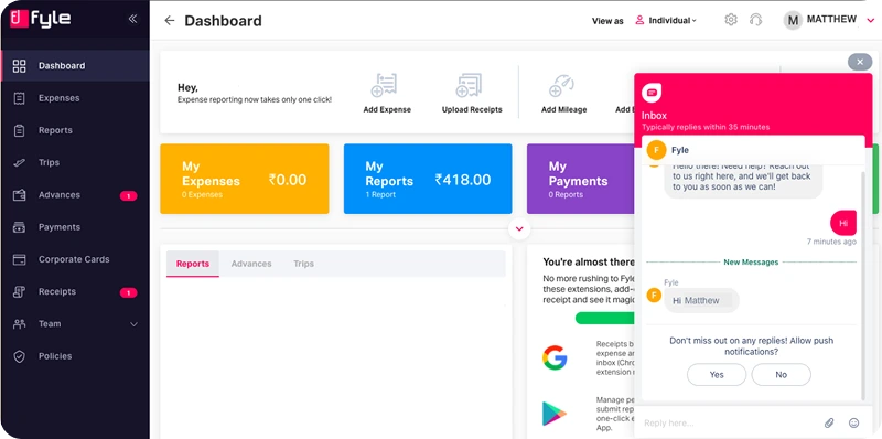 Fyle dashboard