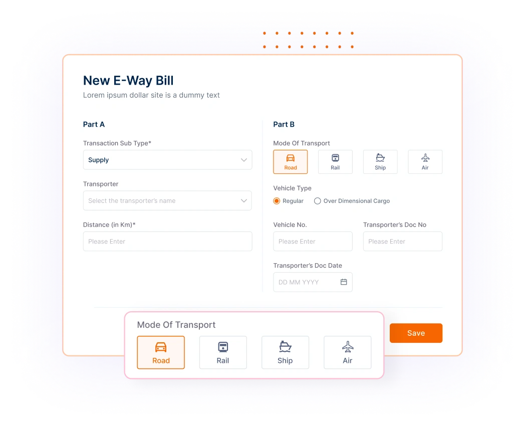 E-Way Bill Generation dashboard