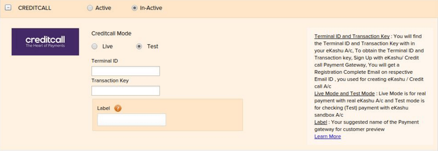 Payment for invoices through CREDITCALL